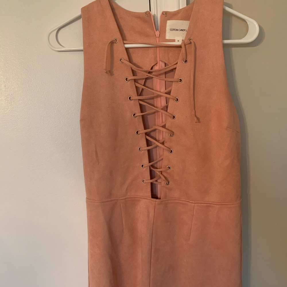 Lace-Up Suede Short Romper